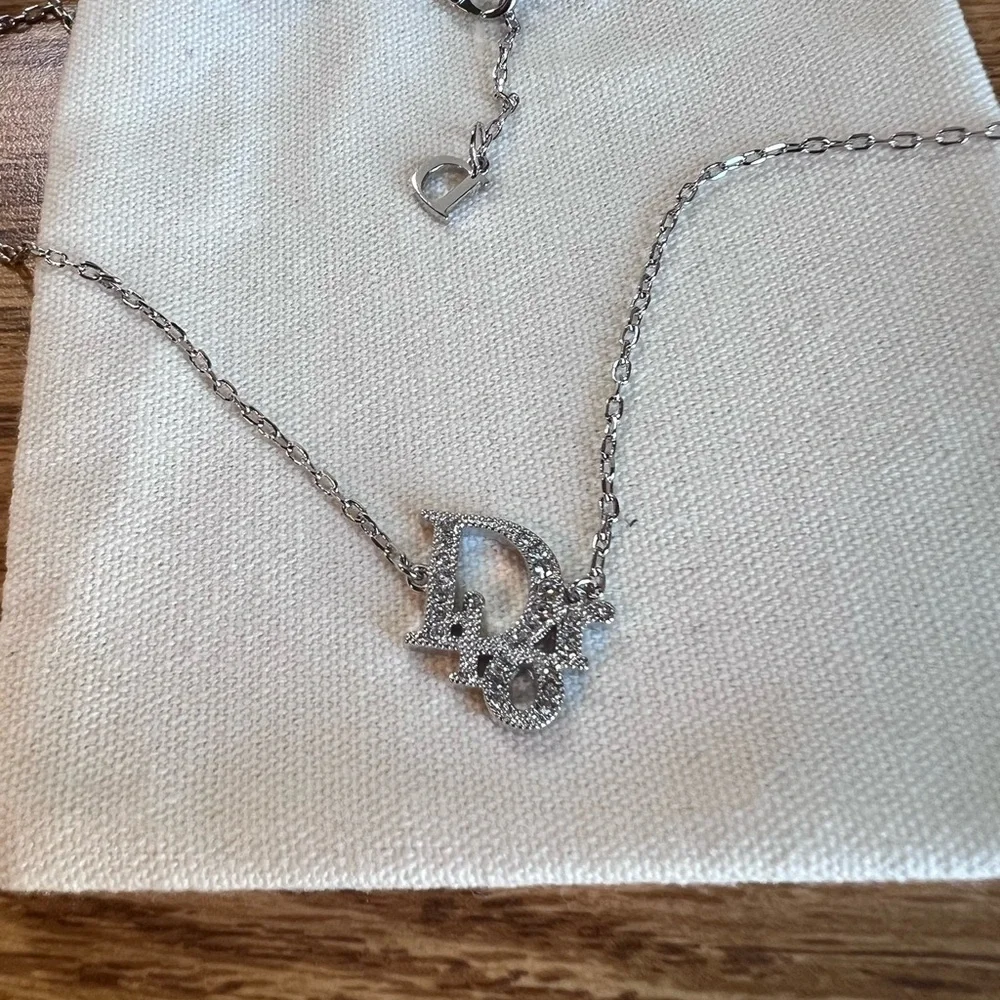 Dior Vintage Oblique Crystal Silver Tone Necklace - Picture 4 of 5